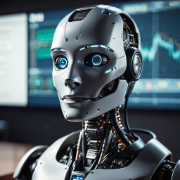 Futuristic Humanoid Robot in Advanced Digital Control Center