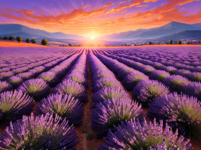 Sunrise Over Lavender Fields: A Serene Rural Landscape