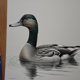 Realistic Painting of a Duck Floating on Water with Reflective Detail