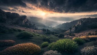 Moody Coastal Wilderness: Rugged Mountains and Ocean at Dawn