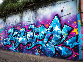Vibrant Abstract Graffiti Mural: A Dynamic Explosion of Color and Urban Expression