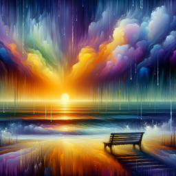 Dreamscape at Dusk: A Surreal Shoreline with Vibrant Skies and Abstract Clouds