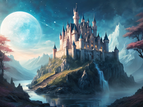 Enchanted Cliffside Castle at Sunrise: A Fantasy Landscape Illustration