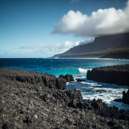 Contrasting Beauty: Rugged Volcanic Coastline Meets Lush Tropical Landscape