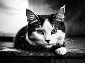 Close-Up Portrait of a Calm Tuxedo Cat Indoors