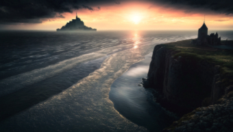 Sunset Over the Cliffside Castle: A Majestic Coastal Landscape