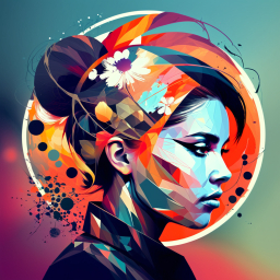 Vibrant Geometric Portrait: A Fusion of Floral and Futuristic Art