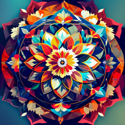 Vibrant Symmetrical Floral Digital Illustration with Lotus Motifs and Intricate Patterns