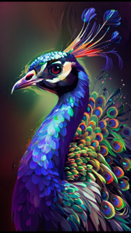 Vivid Elegance: A Detailed Illustration of a Peacock's Iridescent Plumage