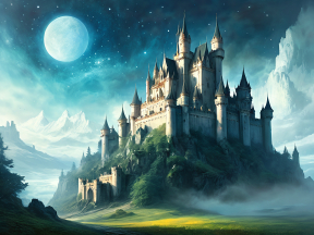 Moonlit Fortress: A Mystical Medieval Castle Amidst Starry Skies