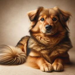 Long-Haired Brown Dog with Expressive Eyes Sitting Comfortably on Soft Surface