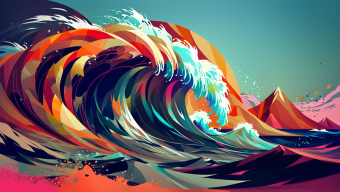 Vibrant Ocean Wave: A Dynamic Artistic Representation of Sea and Shore