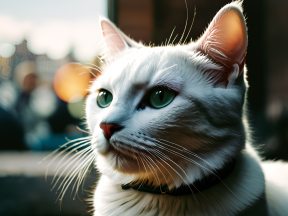 Urban Cat Portrait: Green-Eyed Feline in Evening Glow