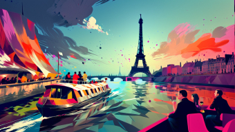 Sunset Serenity on the Seine: A Vibrant Impressionistic View of Paris and the Eiffel Tower