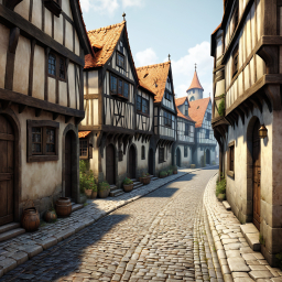 Medieval Fantasy Village at Dawn: A Stylized Historical Game Environment
