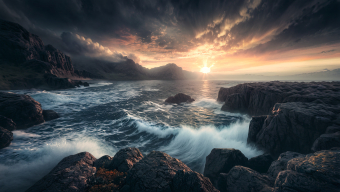 Stormy Coastline: A Dramatic Clash of Light and Shadow
