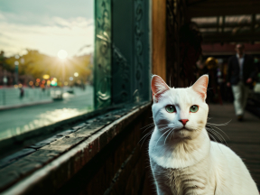 Curious Cat Gazes Out Window at Quiet Urban Morning