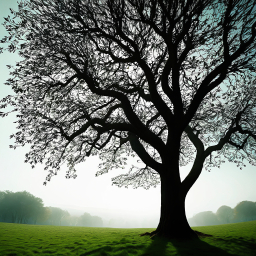 Serene Summer Tree Amidst Misty Hills