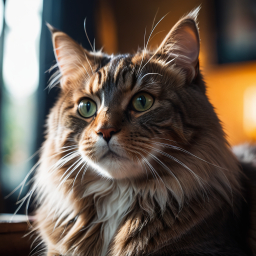 Curious Tabby Cat in Soft Indoor Light: A Close-Up Portrait