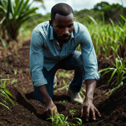 Hands-On Farming in a Lush Tropical Field: Planting and Nurturing Young Crops