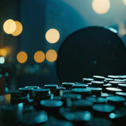 Stacked Poker Chips Highlighted in Warm Casino Ambiance