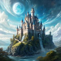 Enchanted Moonlit Castle on a Cliff: A Fairy Tale Fantasy Scene