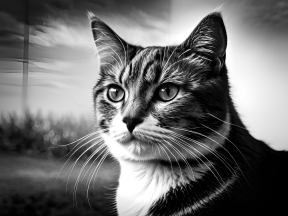 Close-Up Portrait of a Tabby Cat with Textured Grainy Filter and Shallow Focus