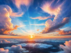 Serene Sunrise Over Layered Clouds and Mountain Silhouettes