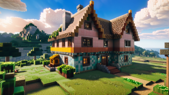 Charming Classic-Style Thatched Roof House in Minecraft's Peaceful Mountain Landscape