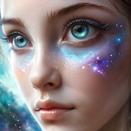 Celestial Beauty: A Cosmic Portrait with Starry Blue Eyes
