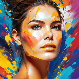 Vibrant Gaze: A Digital Portrait of Intense Serenity and Colorful Expression