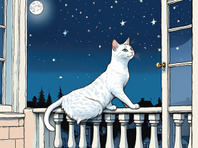 Moonlit Contemplation: A Cat's Nighttime Reverie on the Balcony