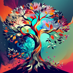 Vibrant Seasons: A Fantastical Tree of Life in Colorful Harmony