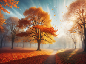 Sunlit Autumn Pathway Through Vibrant Orange Trees
