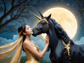 Moonlit Enchantment: A Mystical Encounter Between a Maiden and Her Unicorn