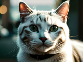 Striking Blue-Eyed Calico Cat with Collar Indoors