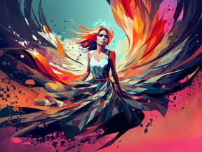 Vibrant Elegance: A Stylized Portrait of a Woman in Flowing Colors