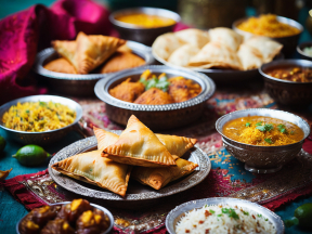 A Traditional Indian Feast: Assorted Breads, Curries, and Chutneys for Two