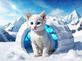 Whiskers in the Ice: A Cat's Surreal Journey Through a Frozen Dome