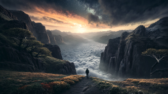 Solitude at the Edge of Dawn: A Contemplative Moment Amidst Nature's Grandeur