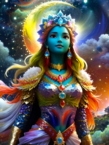 Celestial Guardian: The Mystical Blue-Skinned Warrior of the Cosmos
