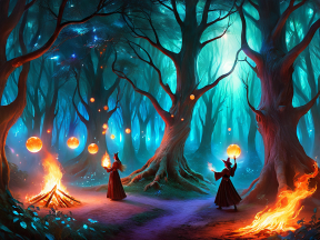 Enchanted Twilight: Mystical Figures in a Luminous Forest