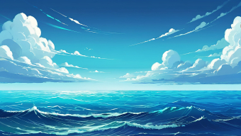 Ethereal Ocean Horizon: A Serene Digital Seascape in Soft Blues