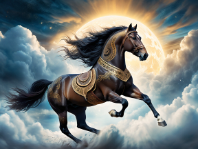 Majestic Armored Horse Galloping Through a Mythical Sky