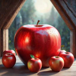 Glossy Red Apple at Dawn: A Rustic Outdoor Still Life
