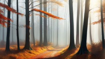 Tranquil Autumn Forest Path Bathed in Golden Light