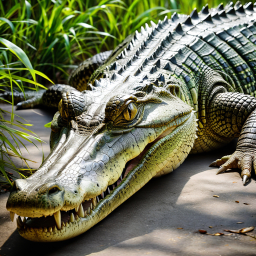 Resting Crocodile with Open Mouth in Naturalistic Habitat