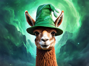 Whimsical Llama in Magical Attire Against a Celestial Backdrop