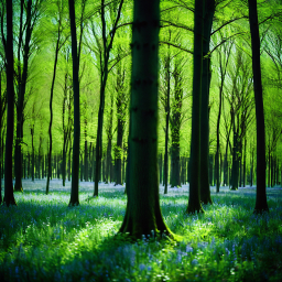 Sunlit Birch Forest with Vibrant Wildflowers in Springtime Serenity