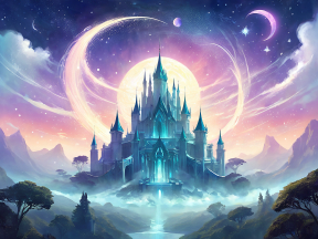 Enchanted Floating Castle Beneath a Twilight Sky with Ringed Planet